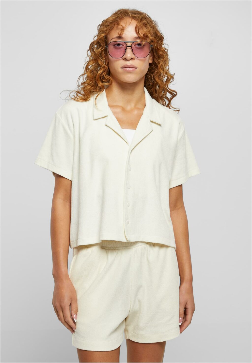Urban Classics Ladies Towel Resort Shirt palewhite TB5981