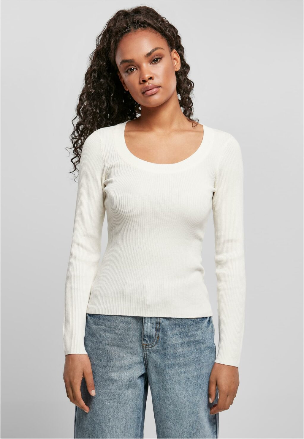 Urban Classics Ladies Wide Neckline Sweater whitesand TB4548