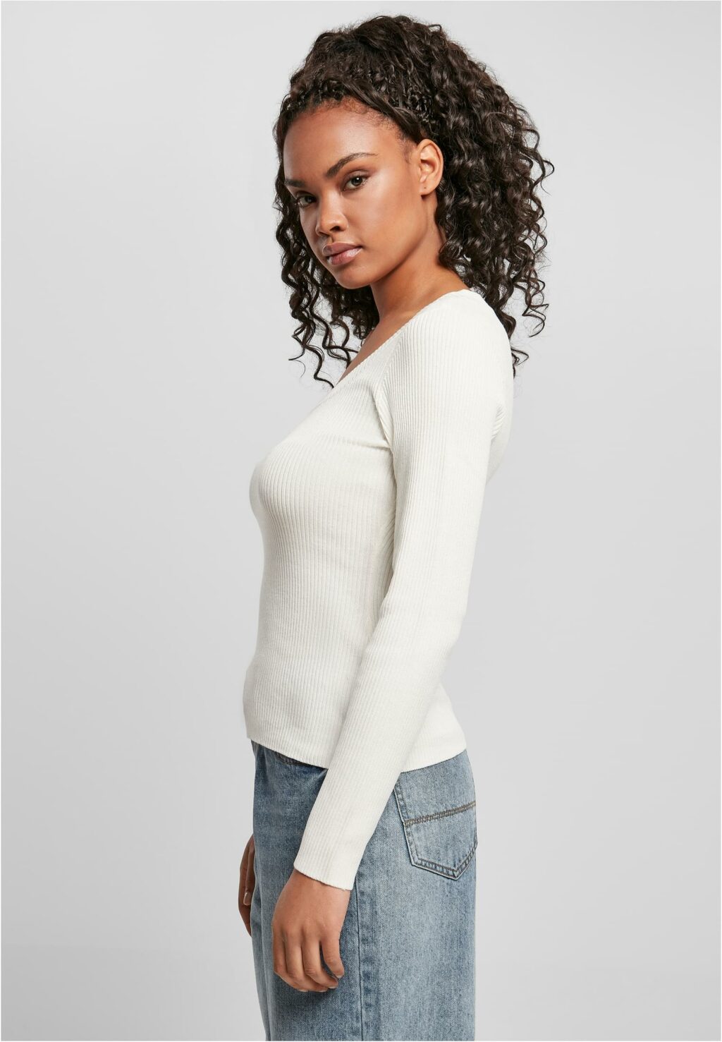 Urban Classics Ladies Wide Neckline Sweater whitesand TB4548