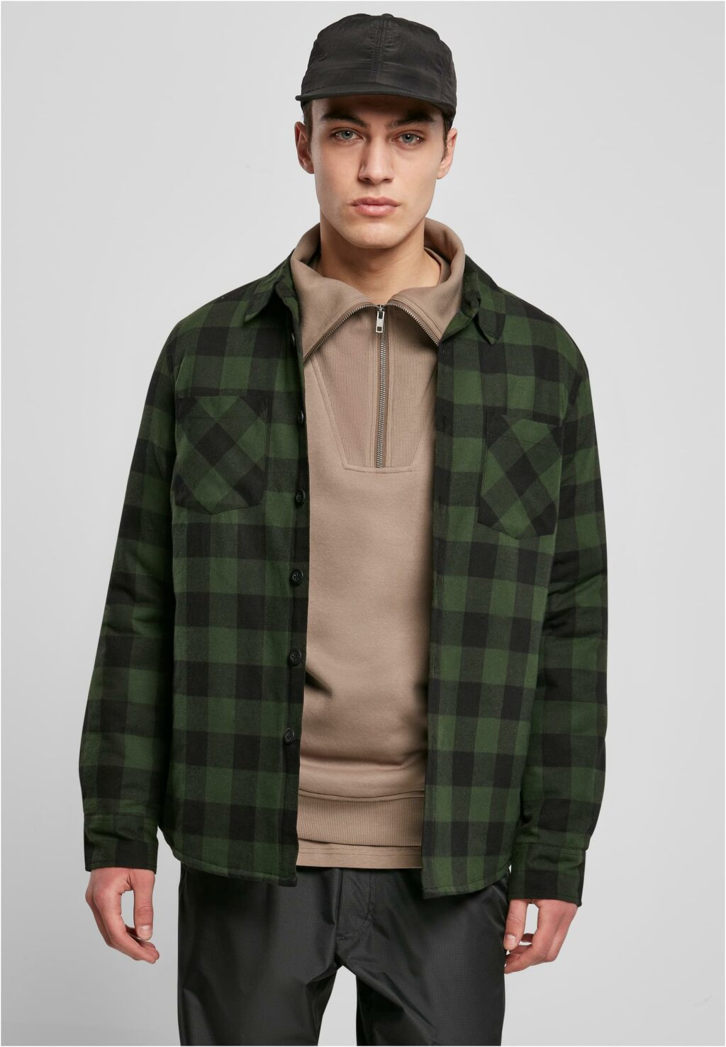 Urban Classics Padded Check Flannel Shirt black/forest TB3958