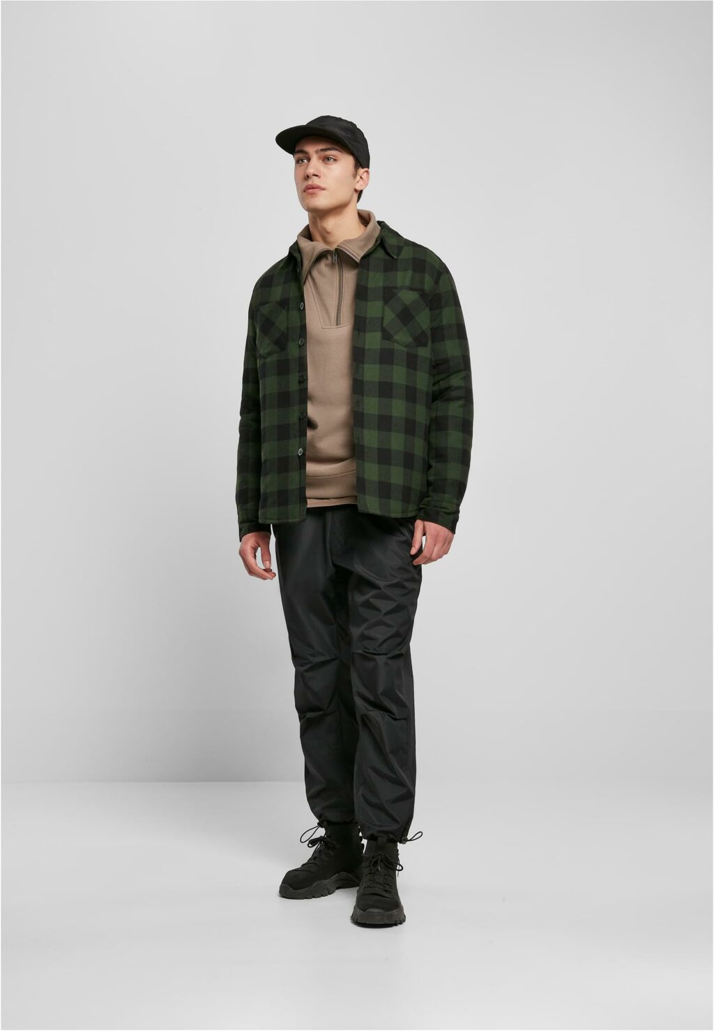 Urban Classics Padded Check Flannel Shirt black/forest TB3958